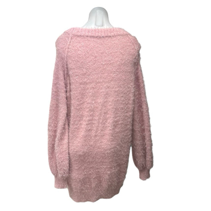 Easel Pink Metallic Knit Pullover Long Sleeve Boat Neck Mini Sweater Dress Sz S
