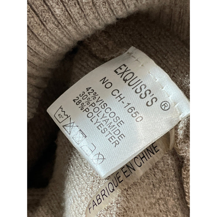 Exquiss's Women's Beige Collared Long Sleeve Half Zip Sweater Sweatshirt Top OS