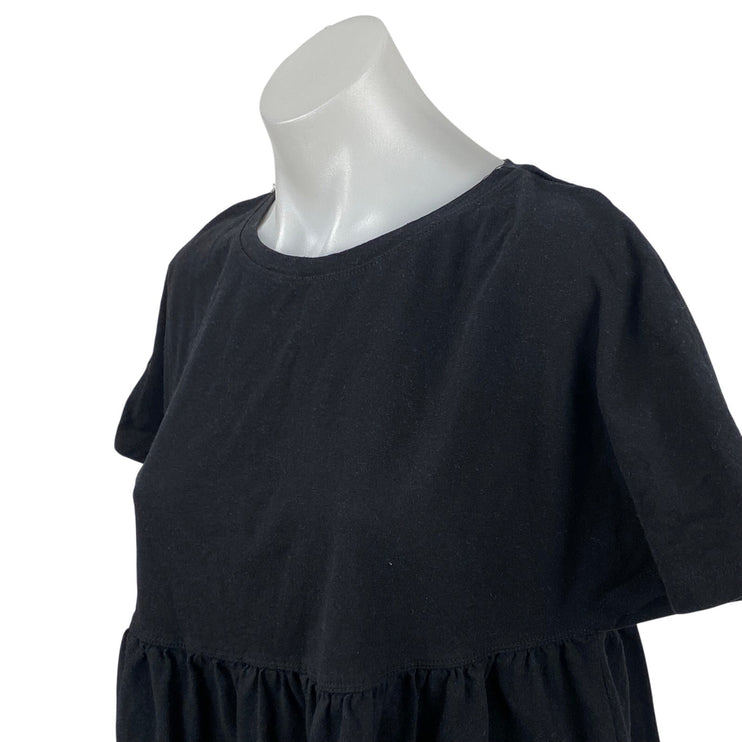 Zara Women's Black Short Sleeve Loose Oversized Boxy Peplum Blouse Top Size S