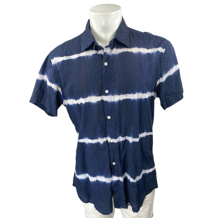 Bonobos Blue White Tie Dye Striped Short Sleeve Button Up Slim Fit Shirt Top L
