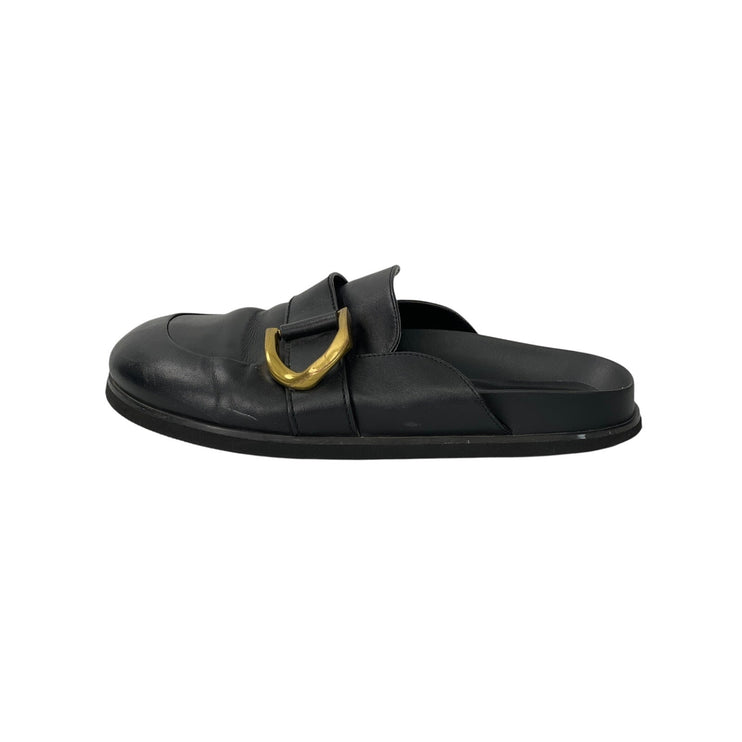 Charles & Keith Gabine Women's Black Buckled Leather Loafer Mules Sandals US 10