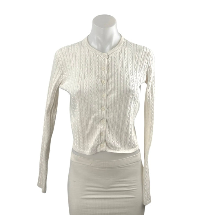 Brandy Melville Womens White Long Sleeve Cable Knit Button Up Cardigan Sweater S