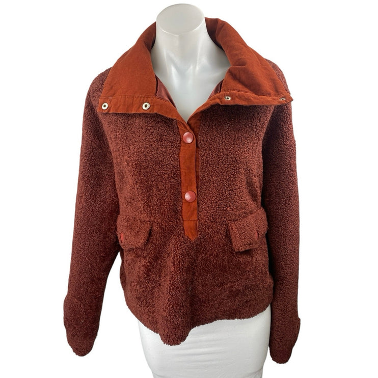 House of Sunny Brown Long Sleeve Half Snap Fleece Teddy Sweater Top Size 8