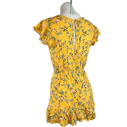 American Eagle Outfitters Yellow Floral Faux Wrap Ruffle Jumpsuit Romper Size XS