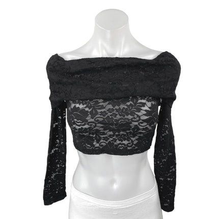 NEW Superdown Black Lace Floral Long Sleeve Off The Shoulder Crop Top Size XS