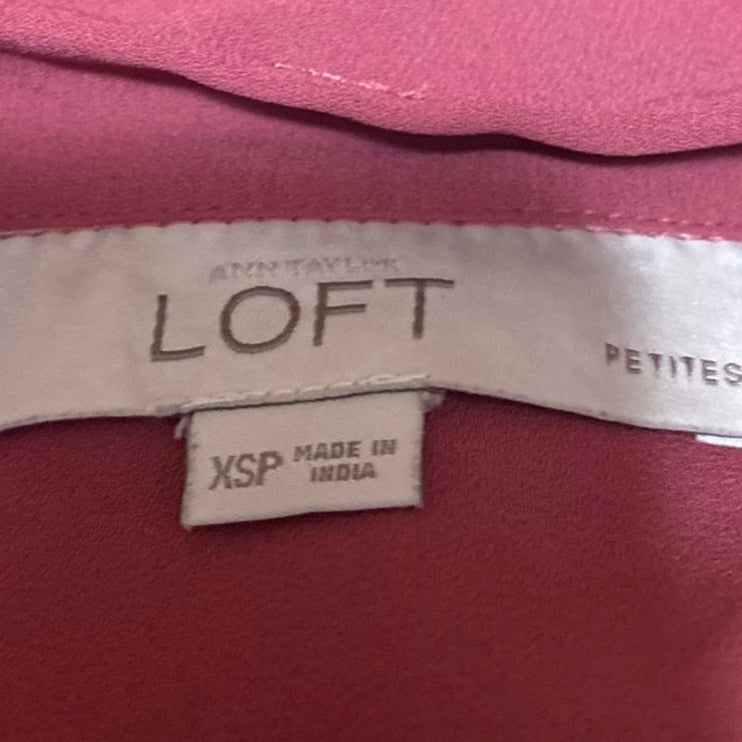 Ann Taylor LOFT Women's Pink Short Cap Sleeve Tie Bow Knot Blouse Top Size XS