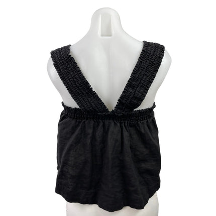 Everlane Women's Black Smocked Square Neck Boxy Sleeveless Tank Crop Top Size M