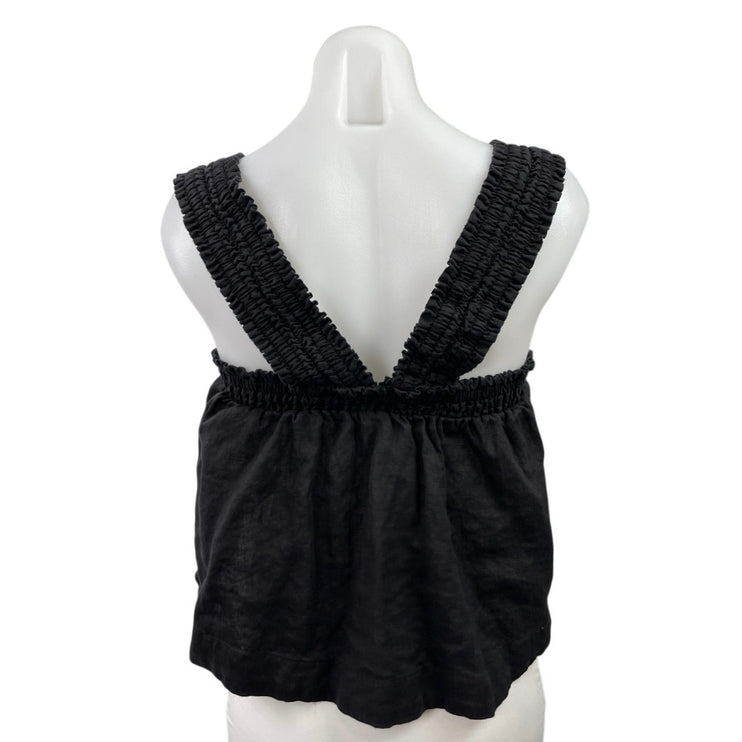 Everlane Women's Black Smocked Square Neck Boxy Sleeveless Tank Crop Top Size M
