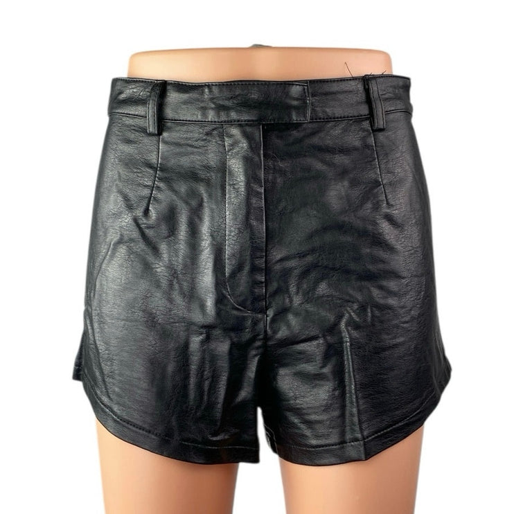 Princess Polly Women's Black Faux Vegan Leather High Waisted Mini Shorts Size 4