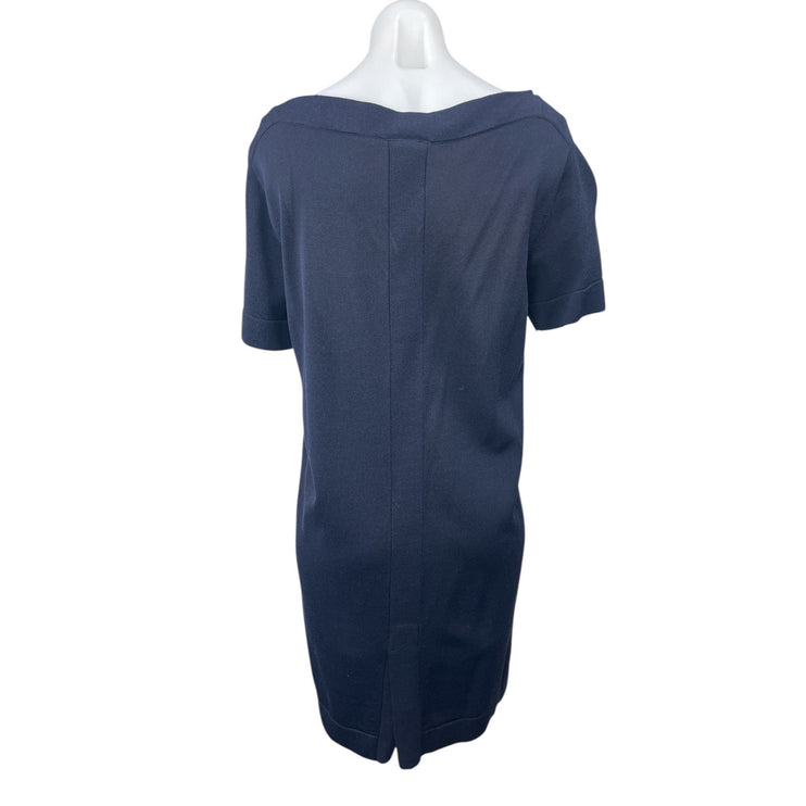 COS Women's Navy Blue Boat Neck Short Sleeve Knit Mini Shift Dress Size XS