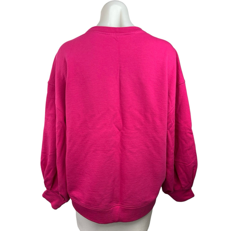 Terez Pink Crewneck Pleat Front Long Sleeve Pullover Sweatshirt Top Size S