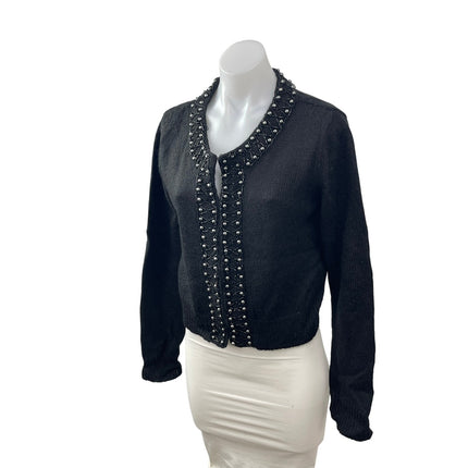 H&M Women's Black Wool Beaded Long Sleeve Crop Bolero Cardigan Sweater Top Sz L