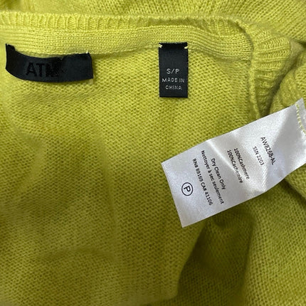 ATM 100% Cashmere Womens Lime Green Long Sleeves V-neck Pullover Sweater Top S/P