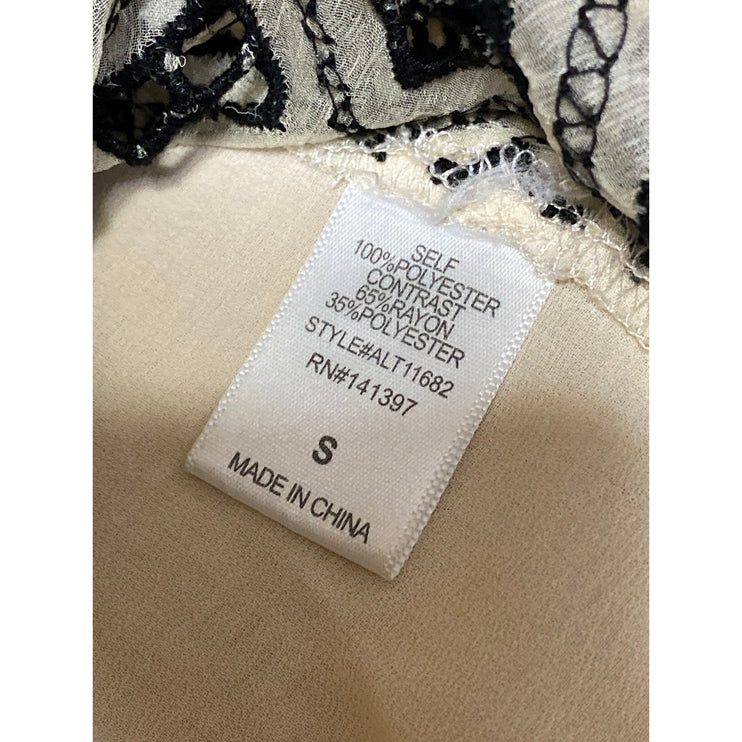 ASTR Cream Black Embroidered Argyle Sleeveless Scoop Cami Tank Blouse Top Size S