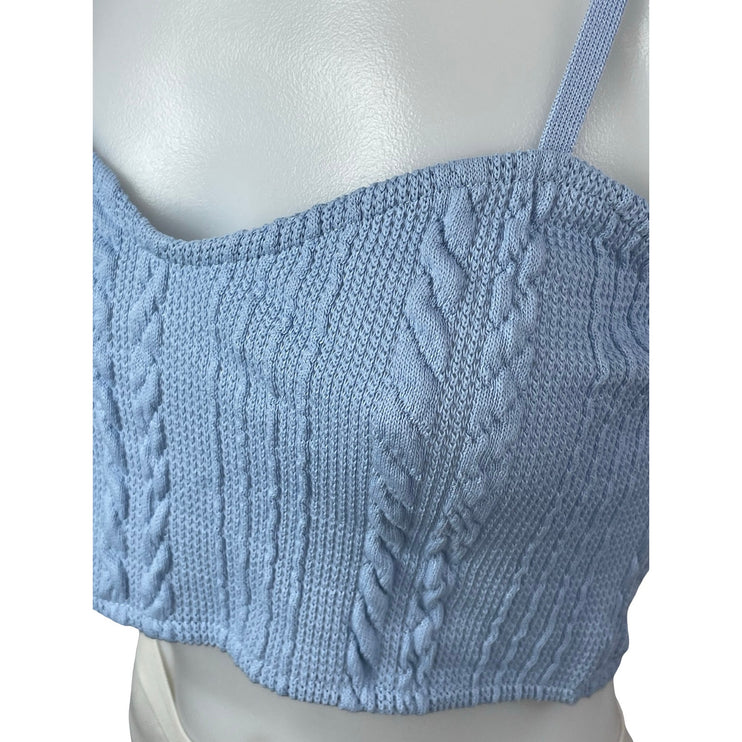 Zara Women's Blue Cable Knit Sleeveless Sweetheart Neck Crop Cami Tank Top Sz S