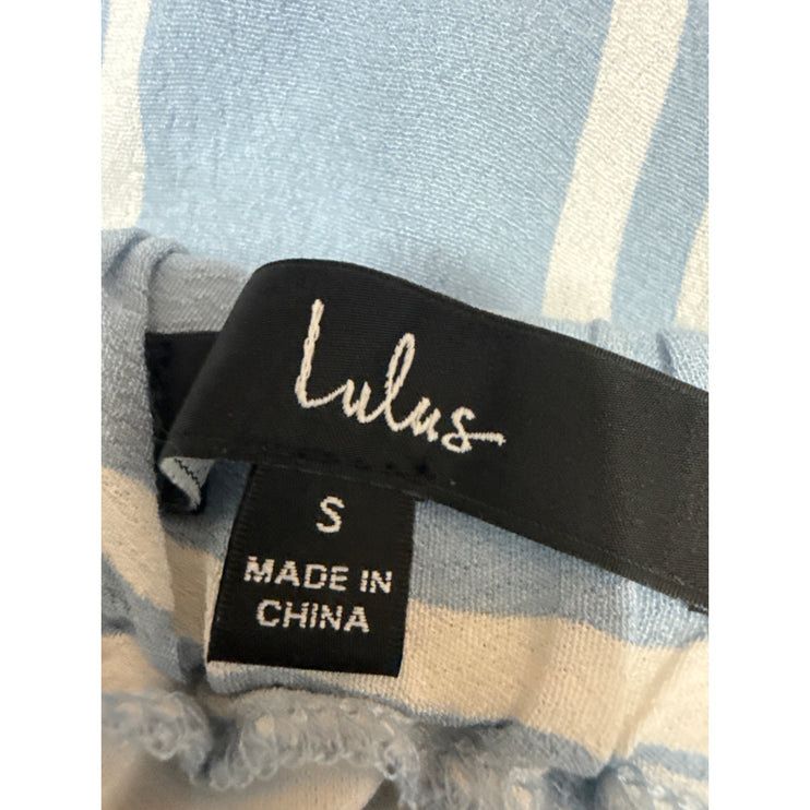 Lulus Women's Blue White Striped High Waisted Wide Leg Trousers Pants Size S