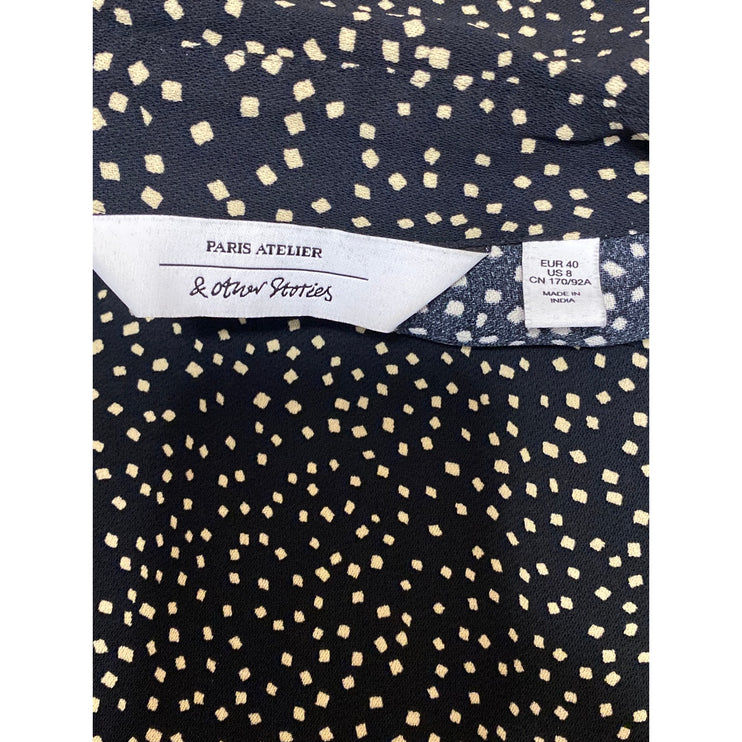 & Other Stories Black White Dotted Polka Dots Long Sleeve A Line Mini Dress Sz 8