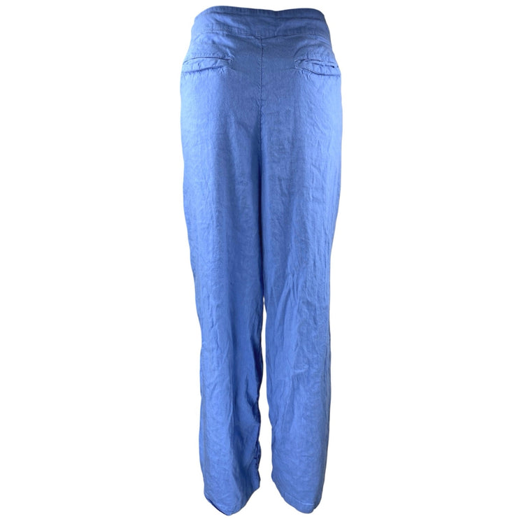 Halston Women's Blue Linen Pleated High Rise Wide Leg Trousers Pants Size 10