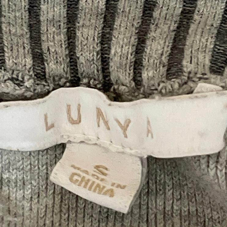 Lunya Cozy Women's Gray Cotton Silk Rib 1/4 Zip Pullover Cropped Sweater Size S
