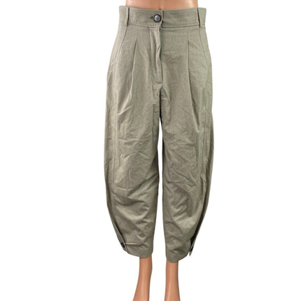 Zara Women's Gray Pleated High Rise Button Cuffed Hem Tapered Trousers Pants S