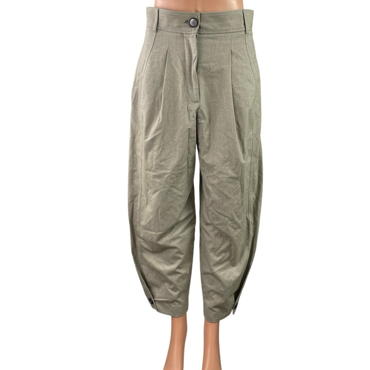 Zara Women's Gray Pleated High Rise Button Cuffed Hem Tapered Trousers Pants S