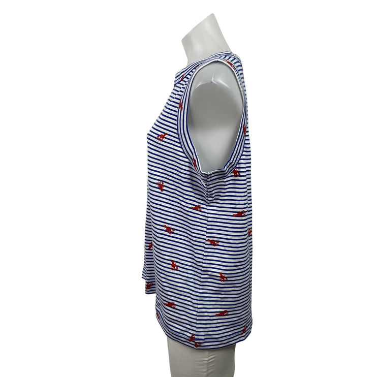NEW Ann Taylor LOFT Blue Striped Lobster Print Sleeveless Blouse Tank Top Size L