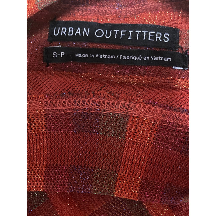 Urban Outfitters Red Plaid Mock Neck Long Sleeve Open Back Cropped Blouse Sz S