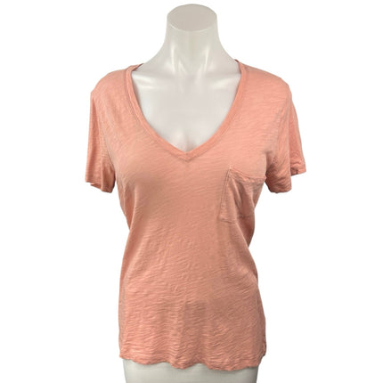 Madewell Orange Peach Pastel V Neck Cotton Basic Pocket T Shirt Tee Top Size M