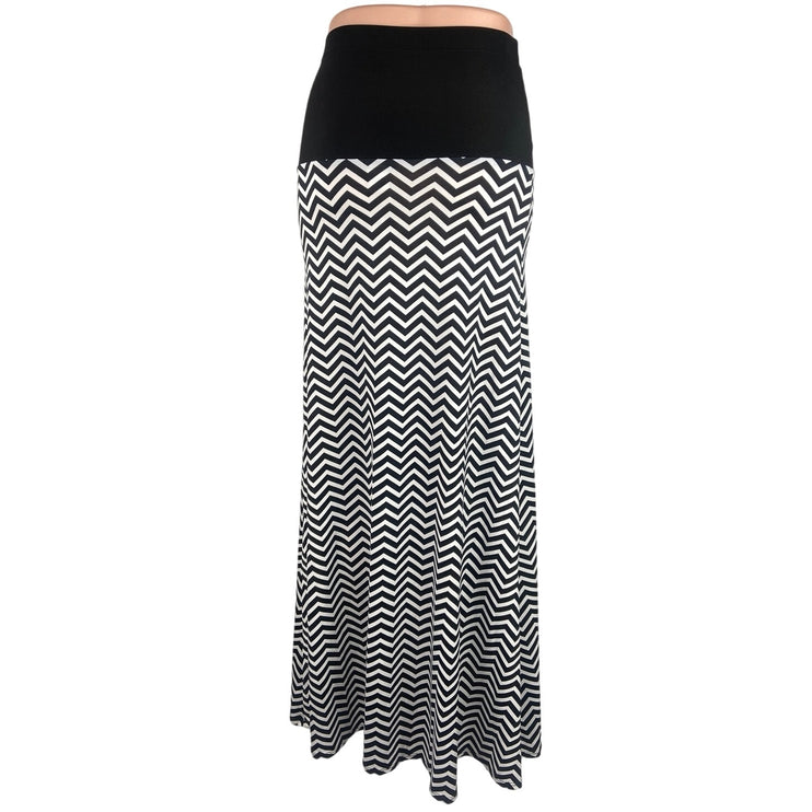 MSK Black White Chevron Pattern Full Length Flowy Stretch Maxi Pull On Skirt S