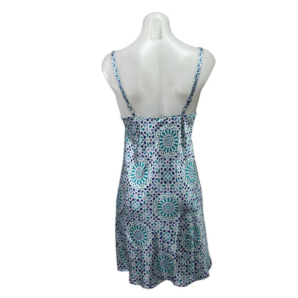 Jones New York Blue Satin Geometric Sleeveless Cami Camisole Nightgown Dress S
