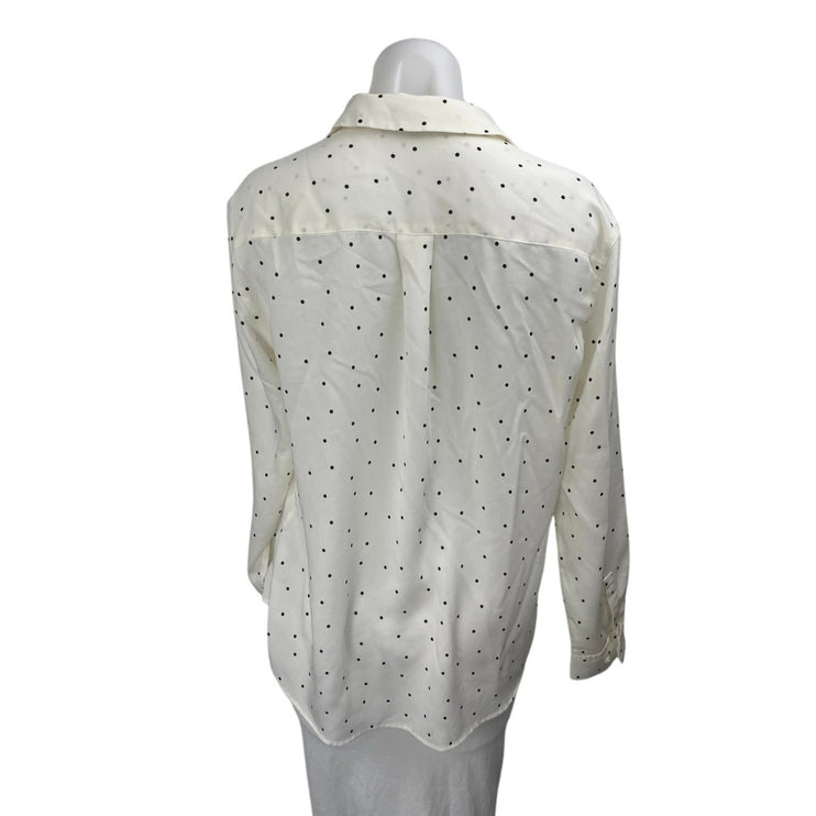 Uniqlo Women's White Polka Dot Long Sleeve Button Down Shirt Blouse Top Size M