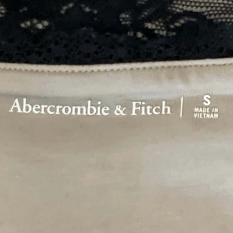 Abercrombie & Fitch Womens Black Floral Lace Cap Sleeve Sheer Crop Blouse Top S