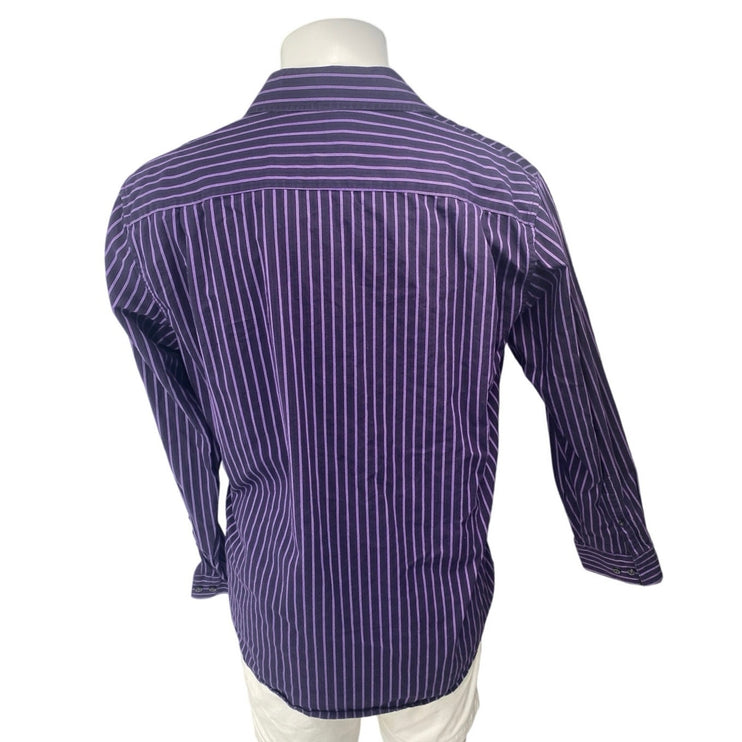 APT. 9 Men's Purple Superfine 80s Striped Long Sleeve Button Down Shirt Top Sz L