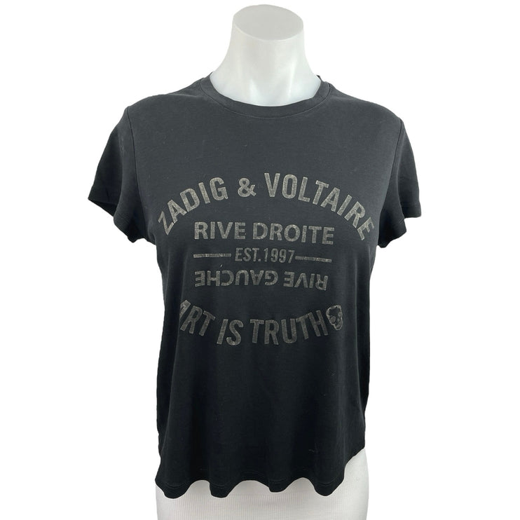 Zadig & Voltaire Black Rive Droite Art Is Truth Graphic Crew T Shirt Tee Size S