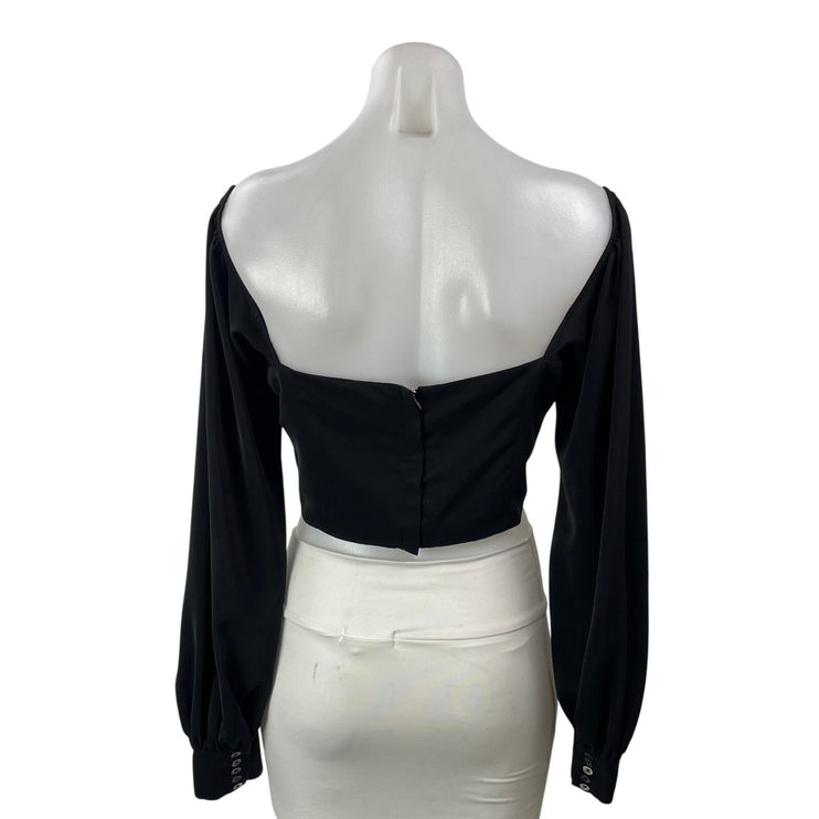 Capulet Black Long Sleeve Off the Shoulder Bustier Square Neck Crop Top Size M