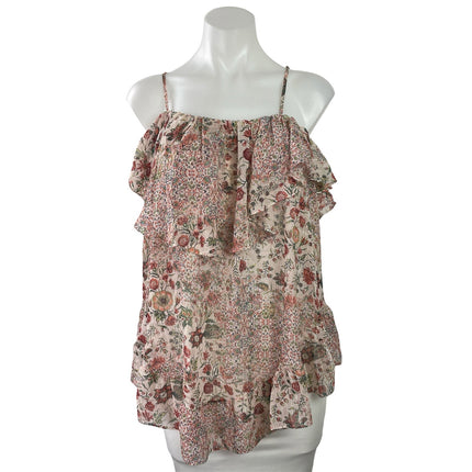 Victoria's Secret Women's Pink Ruffle Floral Sleeveless Boho Cami Blouse Top M