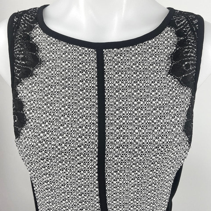 Elle Black White Sleeveless Crewneck Lace Trim Career Office Sheath Dress Size 8