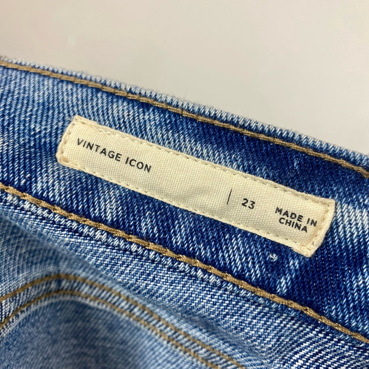 Pacsun Blue Vintage Icon Straight Leg Distressed Cropped Raw Hem Jeans Size 23
