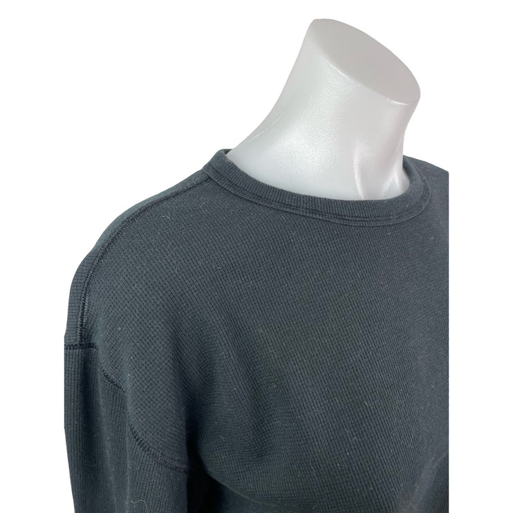 Aritzia Sunday Best Black Waffle Knit Thermal Long Sleeve Crop Sweater Top Sz M