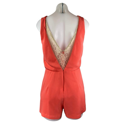 ASTR the Label Orange Sleeveless Pleated Lace Open Back Zip Jumpsuit Romper Sz S