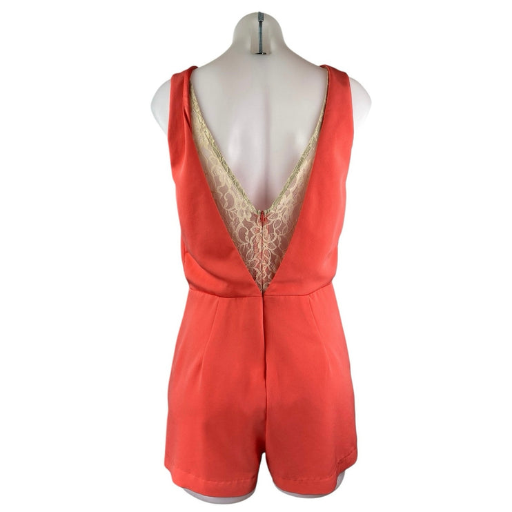 ASTR the Label Orange Sleeveless Pleated Lace Open Back Zip Jumpsuit Romper Sz S