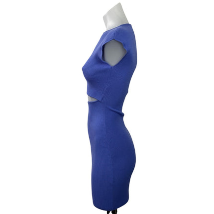 Aritzia Wilfred Free Blue Ribbed Knit Cutout Waist Mini Bodycon Dress Size 2XS