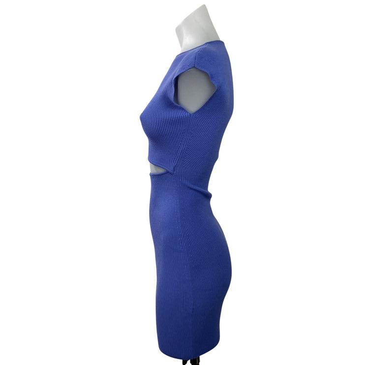 Aritzia Wilfred Free Blue Ribbed Knit Cutout Waist Mini Bodycon Dress Size 2XS