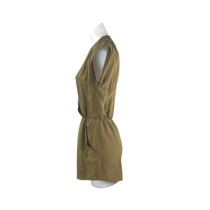 Aritzia Babaton Corbett 100% Silk Green V Neck Cap Sleeve Wrap Romper Jumpsuit S