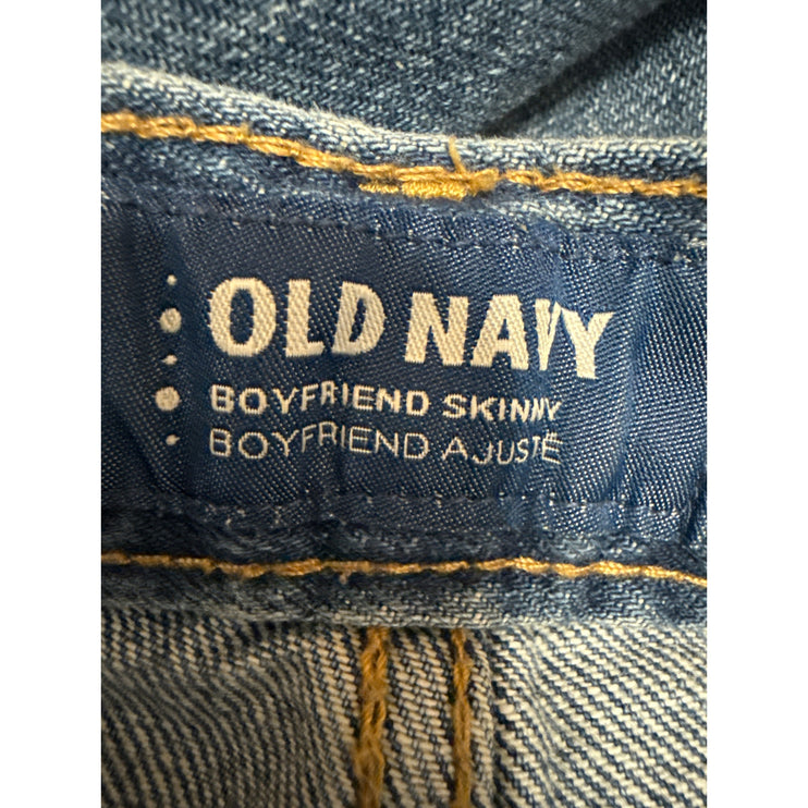 Old Navy Boyfriend Skinny Girls Blue Floral Embroidered Straight Denim Jeans 14