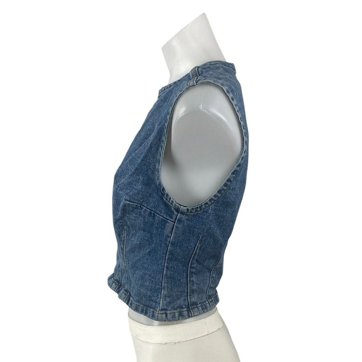 Abercrombie & Fitch Blue Sleeveless Crew Neck Zip Denim Jean Crop Top Size S
