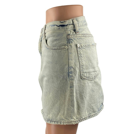 7 For All Mankind Blue Acid Wash High Waisted Straight Denim Jean Skirt Size 27