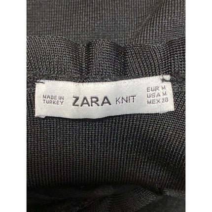 Zara Black Ruffle Mesh Polka Dot Long Sleeve Mock Neck A Line Mini Dress Size M