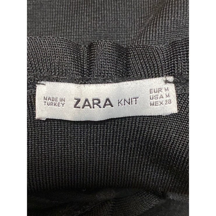 Zara Black Ruffle Mesh Polka Dot Long Sleeve Mock Neck A Line Mini Dress Size M