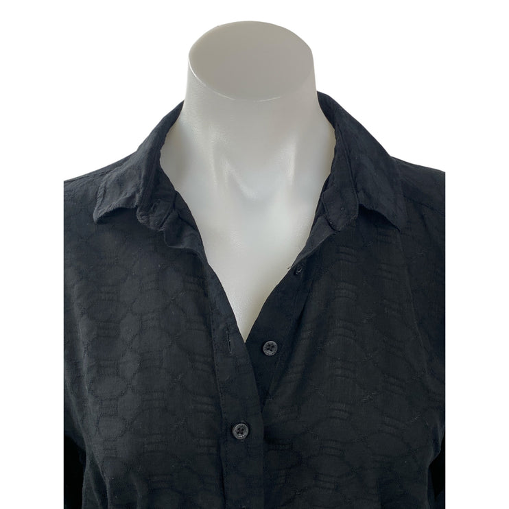 Savage X Fenty Black Collared Long Sleeve Crop Button Down Shirt Blouse Top Sz S